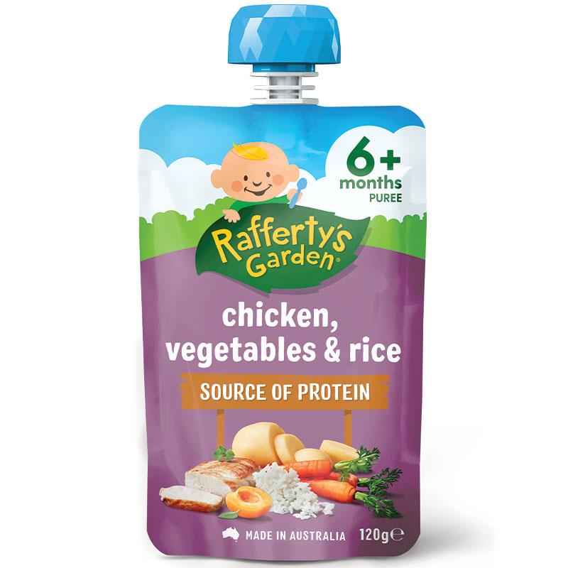 Raffertys Garden Chicken Vegetables & Rice Baby Food Protein Pouch 6+ Months 120g