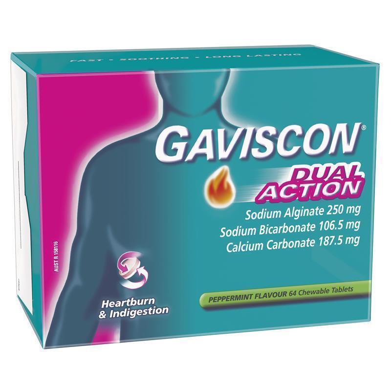 Gaviscon Dual Action Peppermint 64 Chewable Tablets