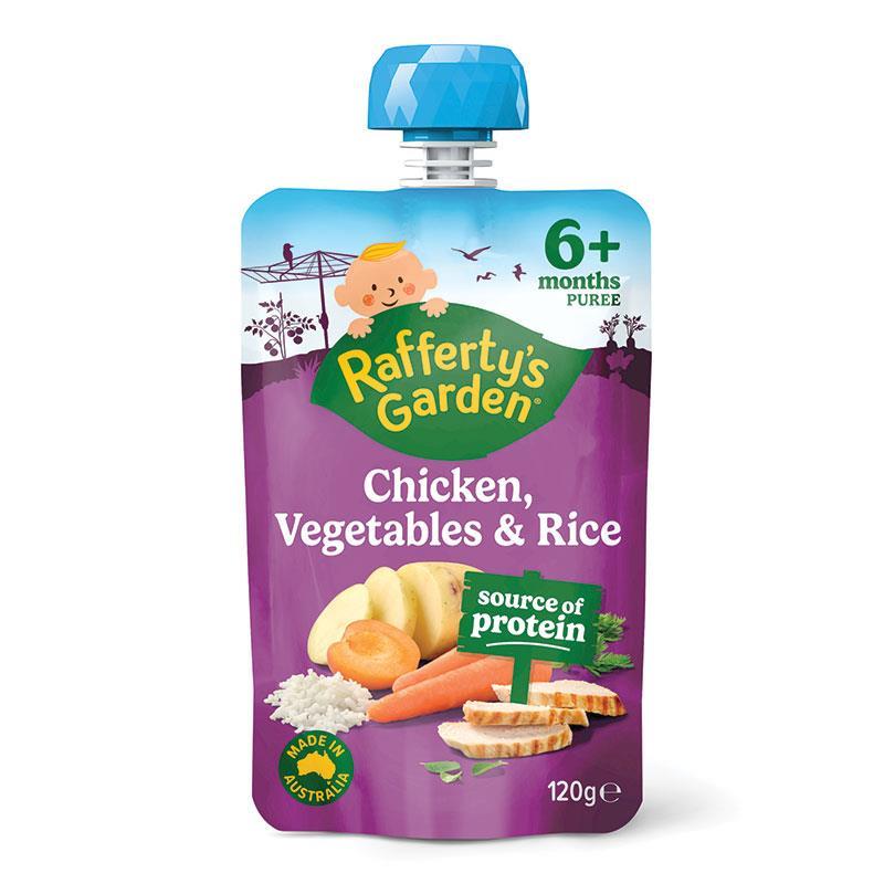 Raffertys Garden Chicken Vegetables & Rice Baby Food Protein Pouch 6+ Months 120g