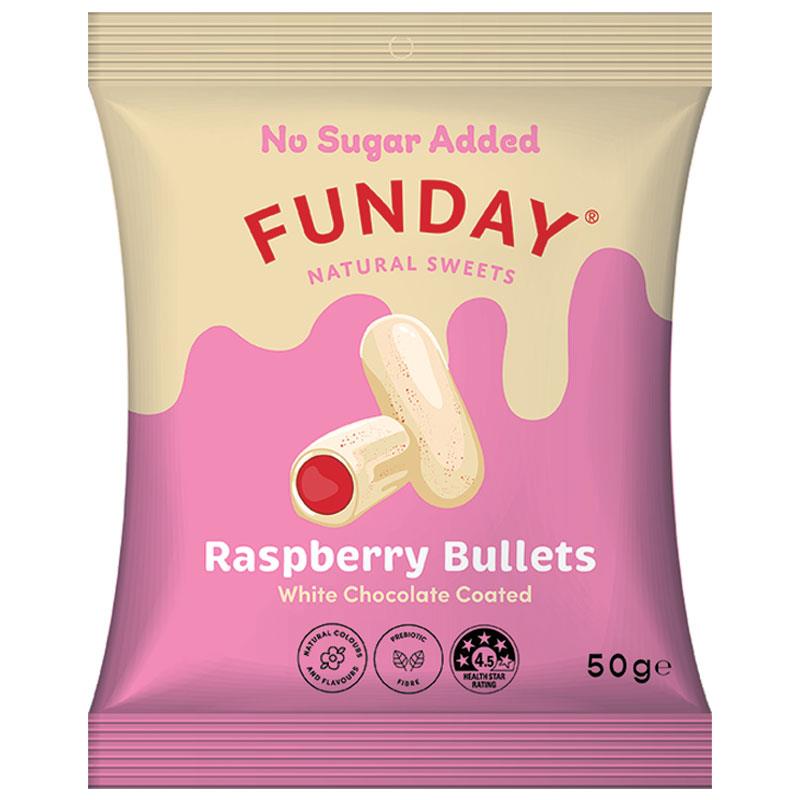 Funday White Chocolate Raspberry Bullets 50g