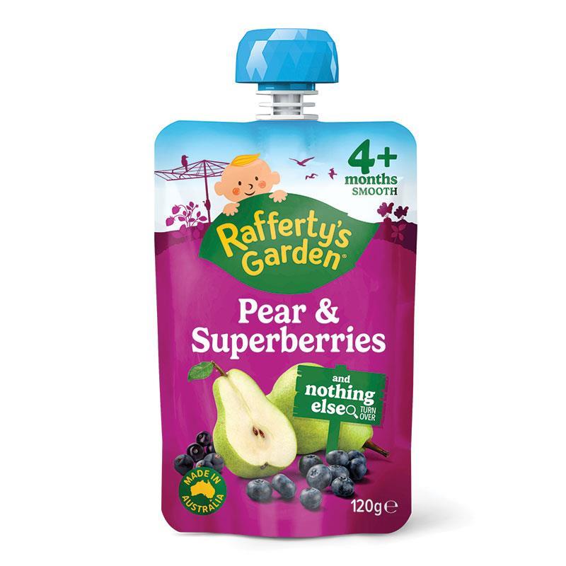 Raffertys Garden Pear & Superberries Puree and Nothing Else Baby Food Pouch 4+ Months 120g