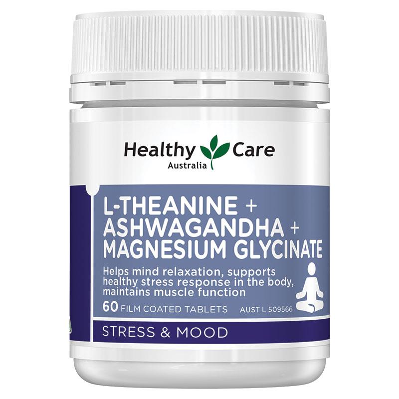 Healthy Care L-Theanine + Ashwagandha + Magnesium Glycinate 60 Tablets