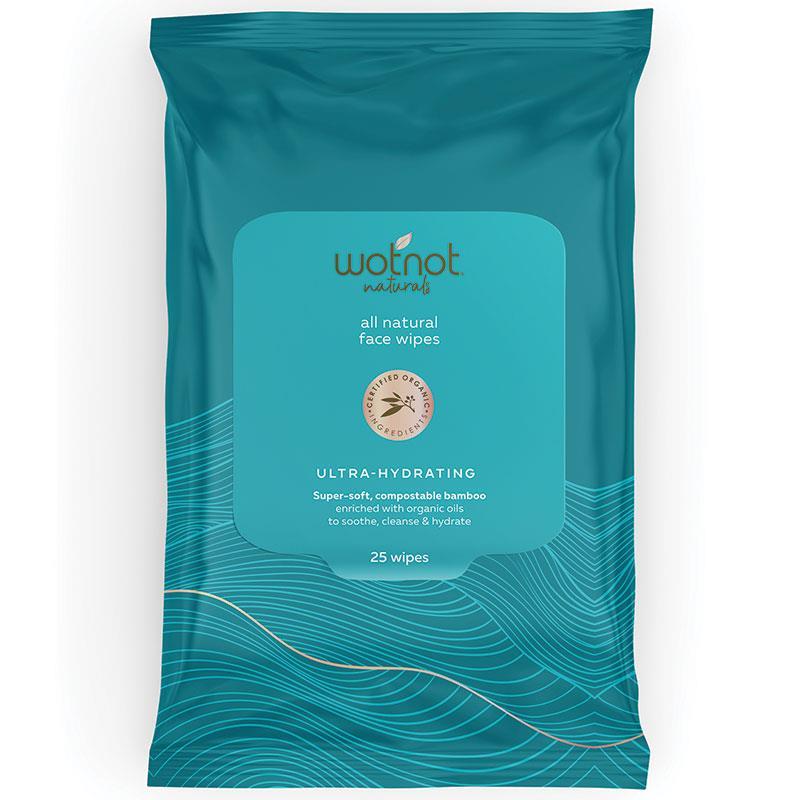 WotNot Natural Organic Ultra Hydrating Facial Wipes Aging/Dry Skin 25