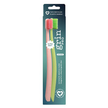 Grin Recycled Toothbrush Pro Ultimate Gentle Care Green & Pink Ultra Soft 2 Pack
