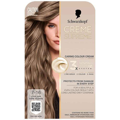 Schwarzkopf Creme Supreme Permanent Cool Ash Dark Blonde 7-16