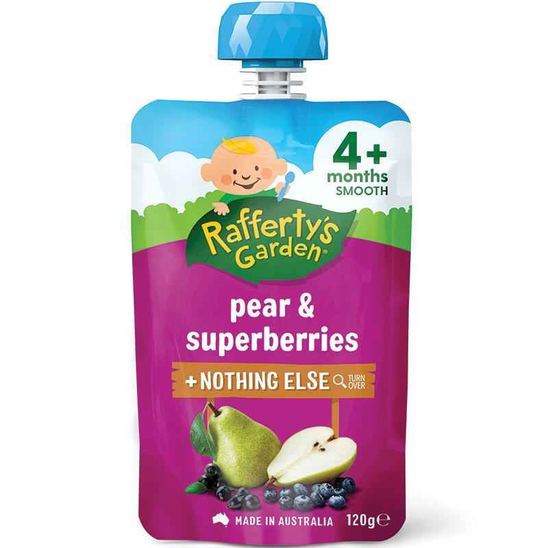 Raffertys Garden Pear & Superberries Puree and Nothing Else Baby Food Pouch 4+ Months 120g