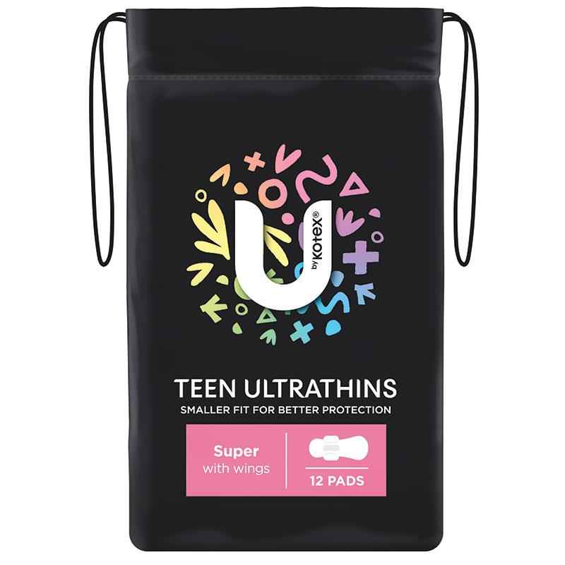 U by Kotex Ultra Thin Teen Super Wing Pad 12 Pack