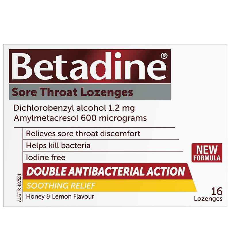 Betadine Sore Throat Lozenges Soothing Honey & Lemon Flavour 16 Pack