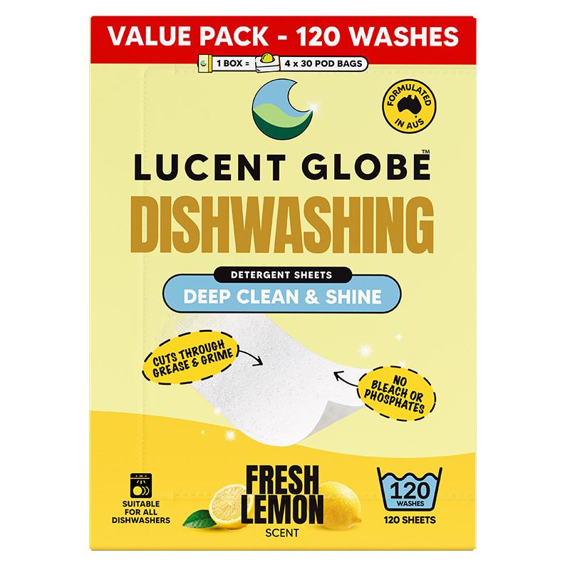 Lucent Globe Dishwashing Detergent Sheets Fresh Lemon 120 Sheets