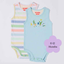Bambi Mini Co. Supersinglet Bodysuit 6-12 Months Crystal Blue and Stripes 2 Pack