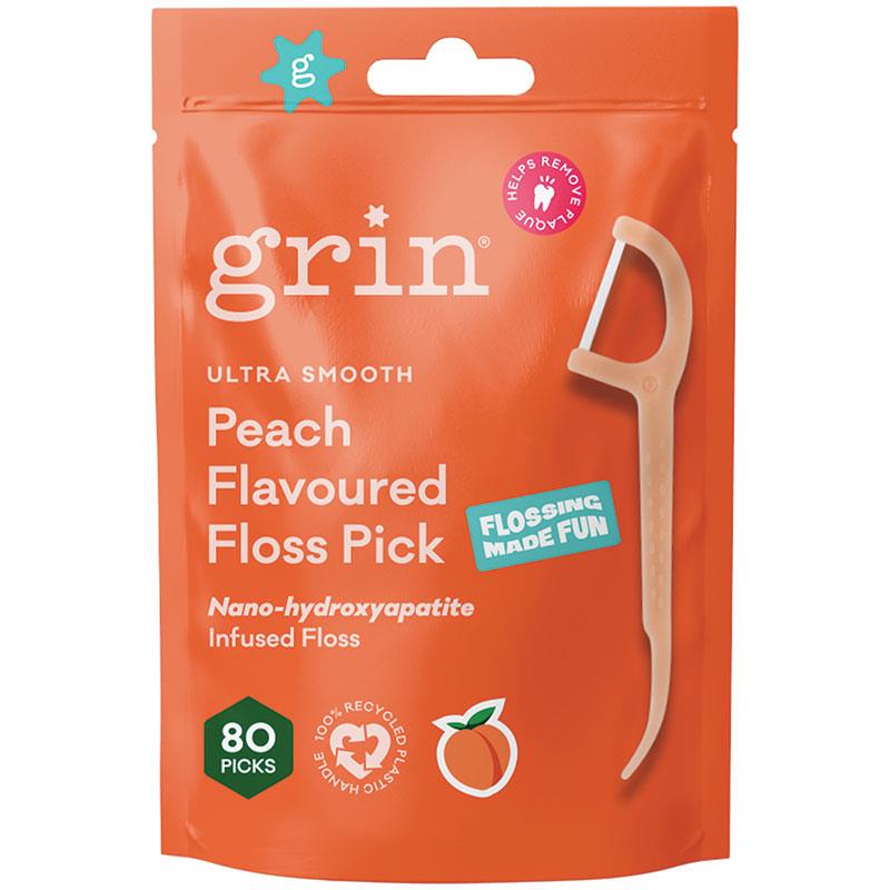 Grin Ultra Smooth Peach Flavoured Floss Picks 80 Pack