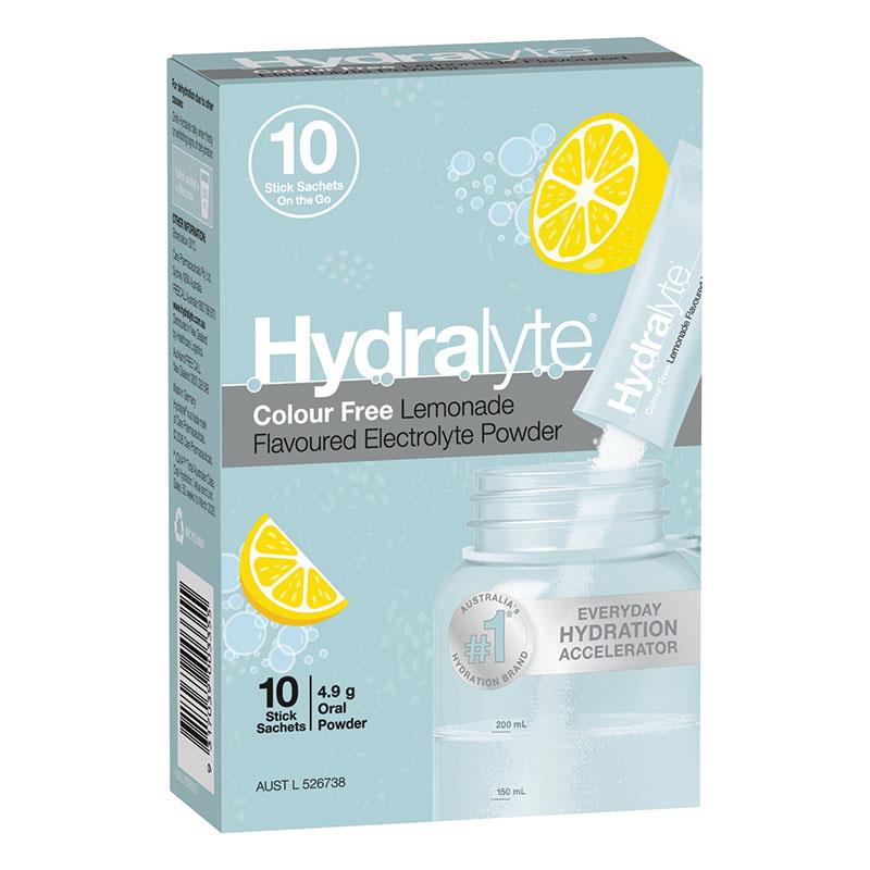 Hydralyte Electrolyte Powder Colour Free Lemonade 4.9g x 10