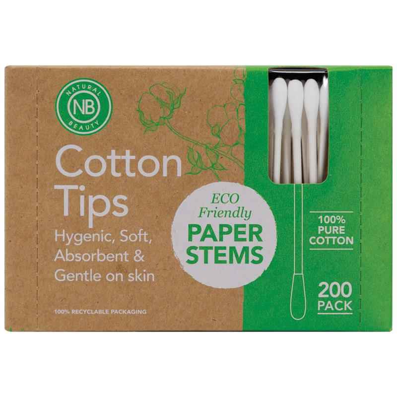 Natural Beauty Paper Stems Cotton Tips 200 Pack