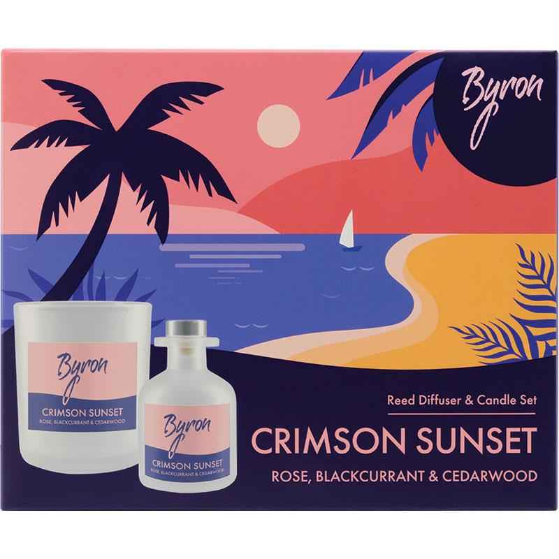 Byron Crimson Sunset Candle 160g & Reed Diffuser 75ml Xmas Gift Set