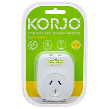 Korjo USB A & C Power Adaptor for Europe