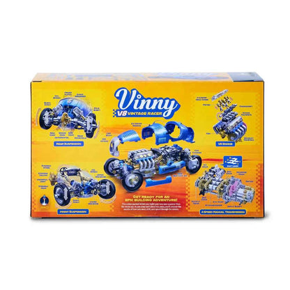 Johnco Vinny V8 Vintage Racer Buildable Car STEM Toys Science Activity Toy Car Gift Idea Clearance 10yrs+
