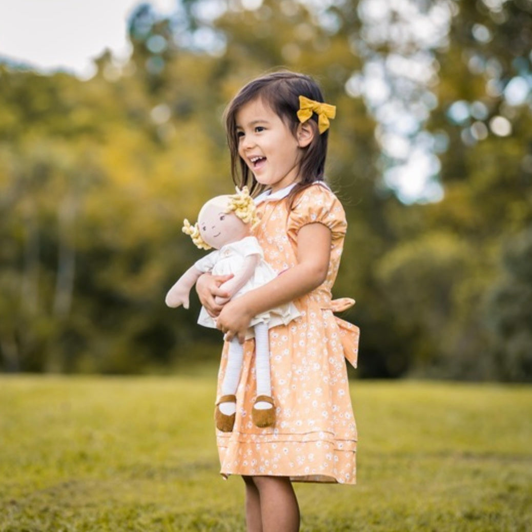 Bonikka Dolls Priscy with Blonde Hair & White Linen Dress Baby Toddler Plush Toys Baby Gifts Idea 0m+