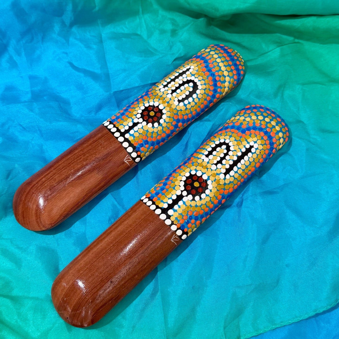Handpainted Traditional Music Clap Sticks Dot Art Set of 2 by Memories of Australia Musical Instruments for Kids First Nation Resource School Range