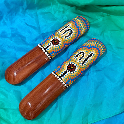 Handpainted Traditional Music Clap Sticks Dot Art Set of 2 by Memories of Australia Musical Instruments for Kids First Nation Resource School Range