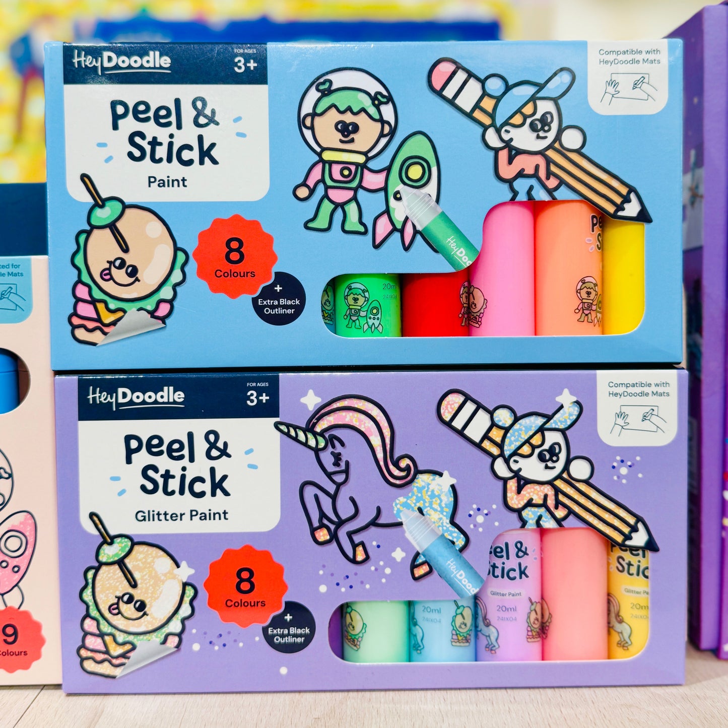Hey Doodle Peel and Stick Glitter Paint 8 Colours Art and Craft for Kids 3yrs+