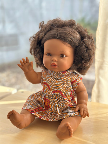 Aboriginal Baby Doll Fully Dressed in 3 designs First Nation Resources by Mini Colettos Zaara 34cm Pretend and Imaginary play Toy gift idea for 3yrs+