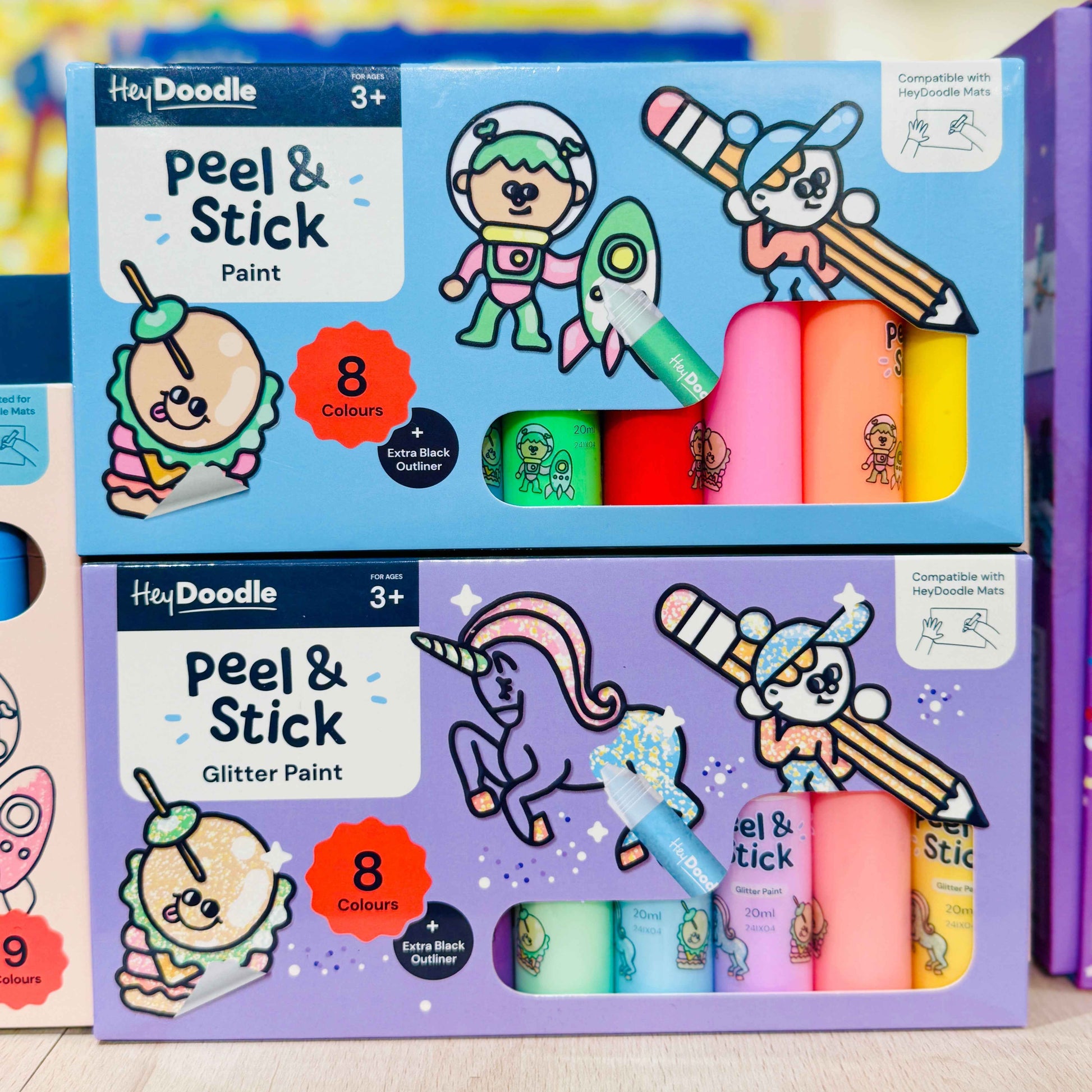Hey Doodle Peel and Stick Glitter Paint 8 Colours Art and Craft for Kids 3yrs+