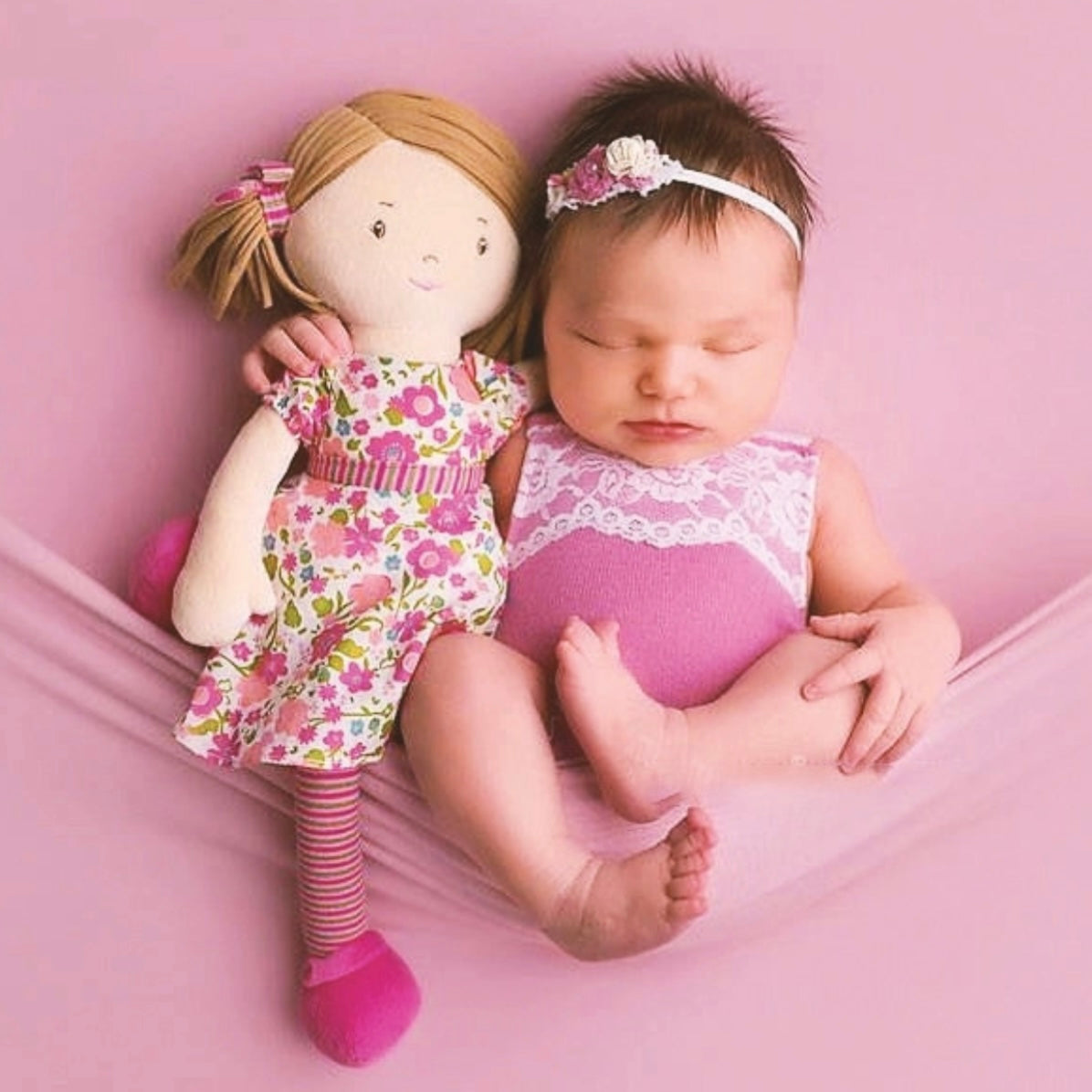 Bonikka Dolls Fran with Light Brown Hair & Floral Pink Dress Baby Toddler Plush Toys Baby Gifts Idea 0m+