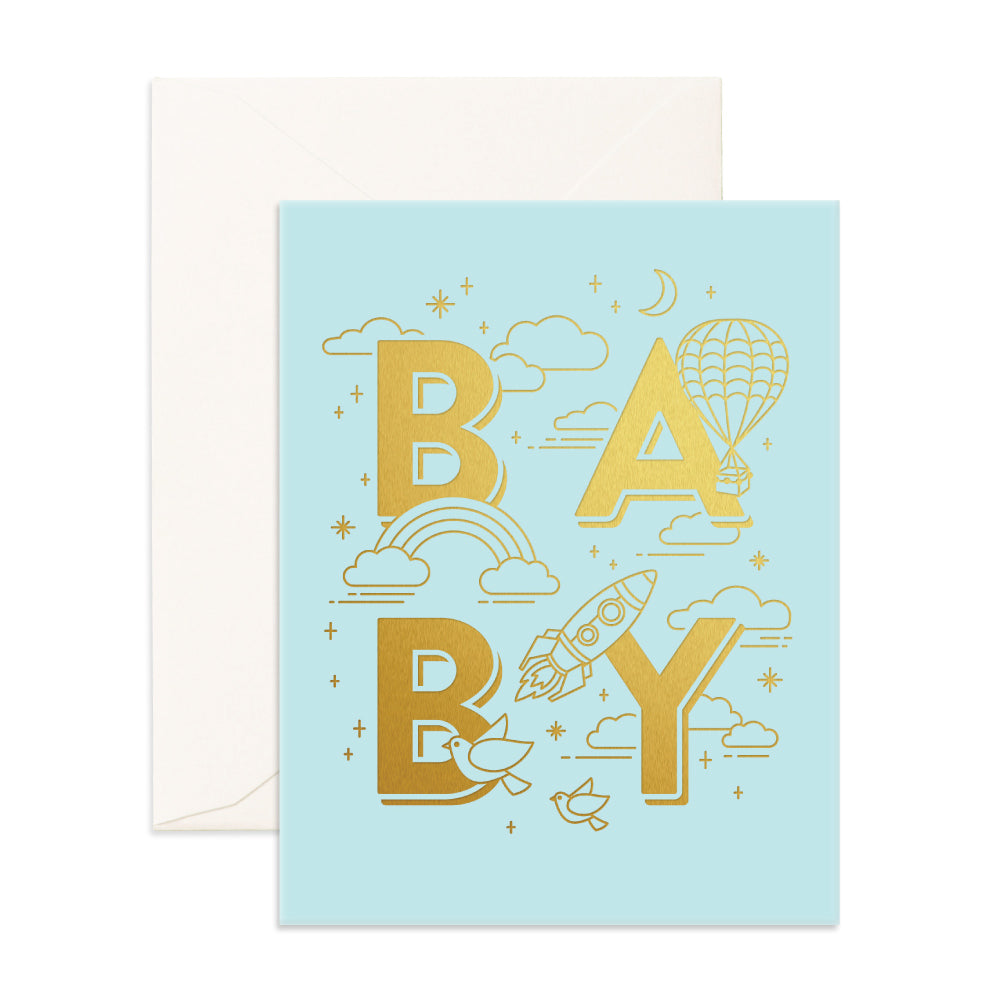 Baby Aqua Greeting Card By Fox and Fallow New Born Card