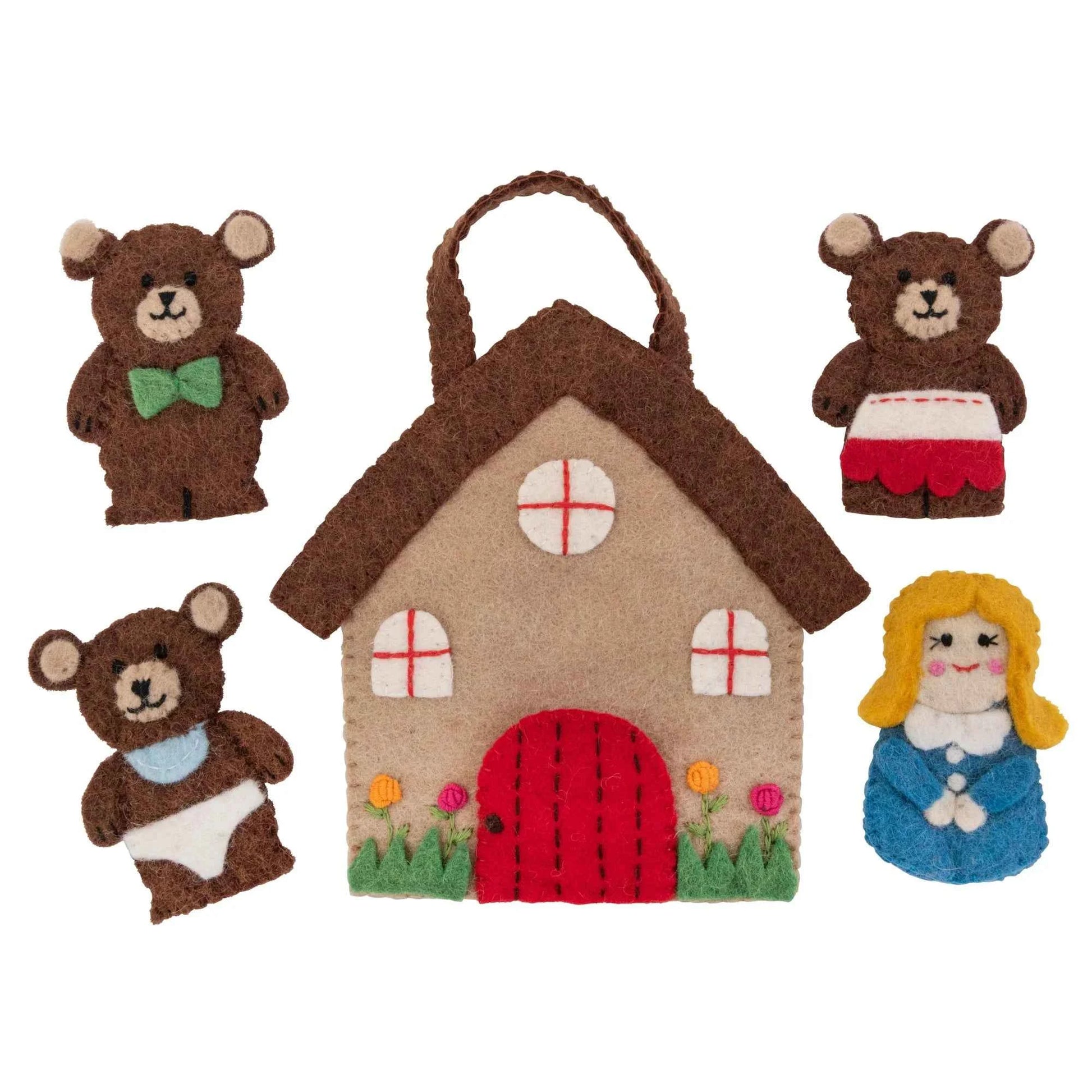 Pashom Felt Goldilocks Playset With Finger Puppets 5pc Pretend & Imaginative Play Toys 3yrs+