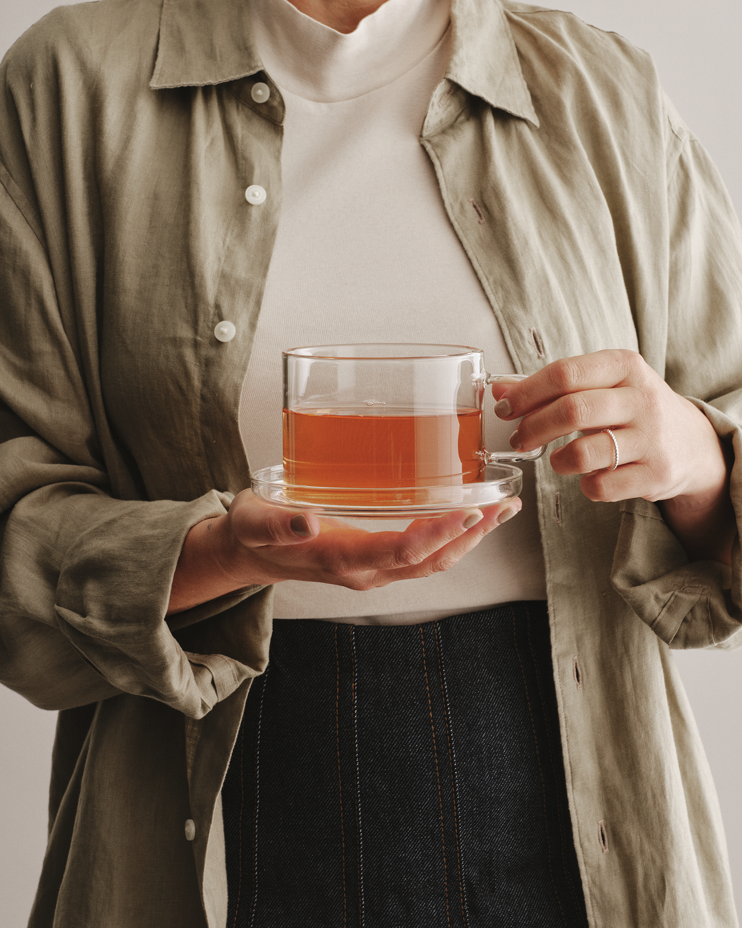 Hand-Blown Glass Tea Cup and Saucer Set