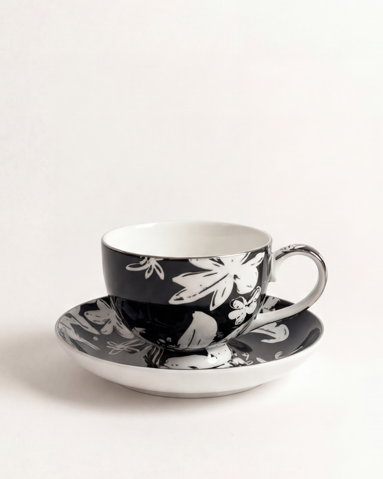 Floral Pop Cup & Saucer Black