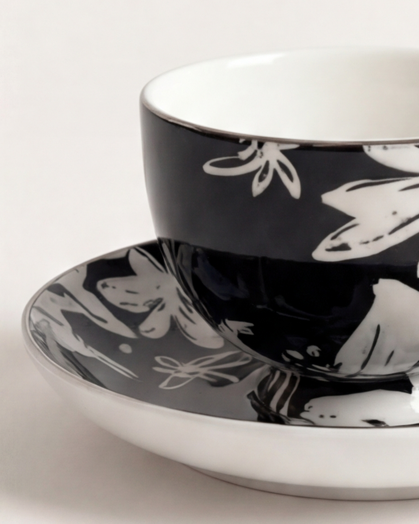 Floral Pop Cup & Saucer Black