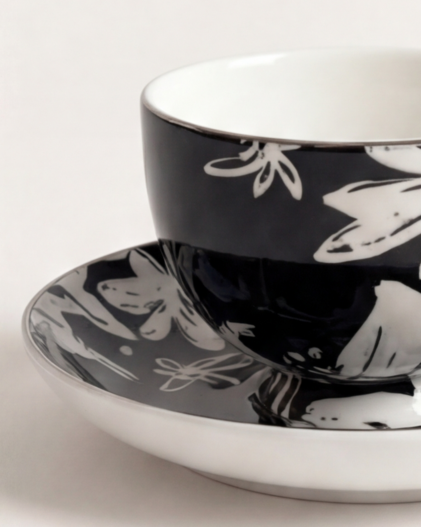 Floral Pop Cup & Saucer Black
