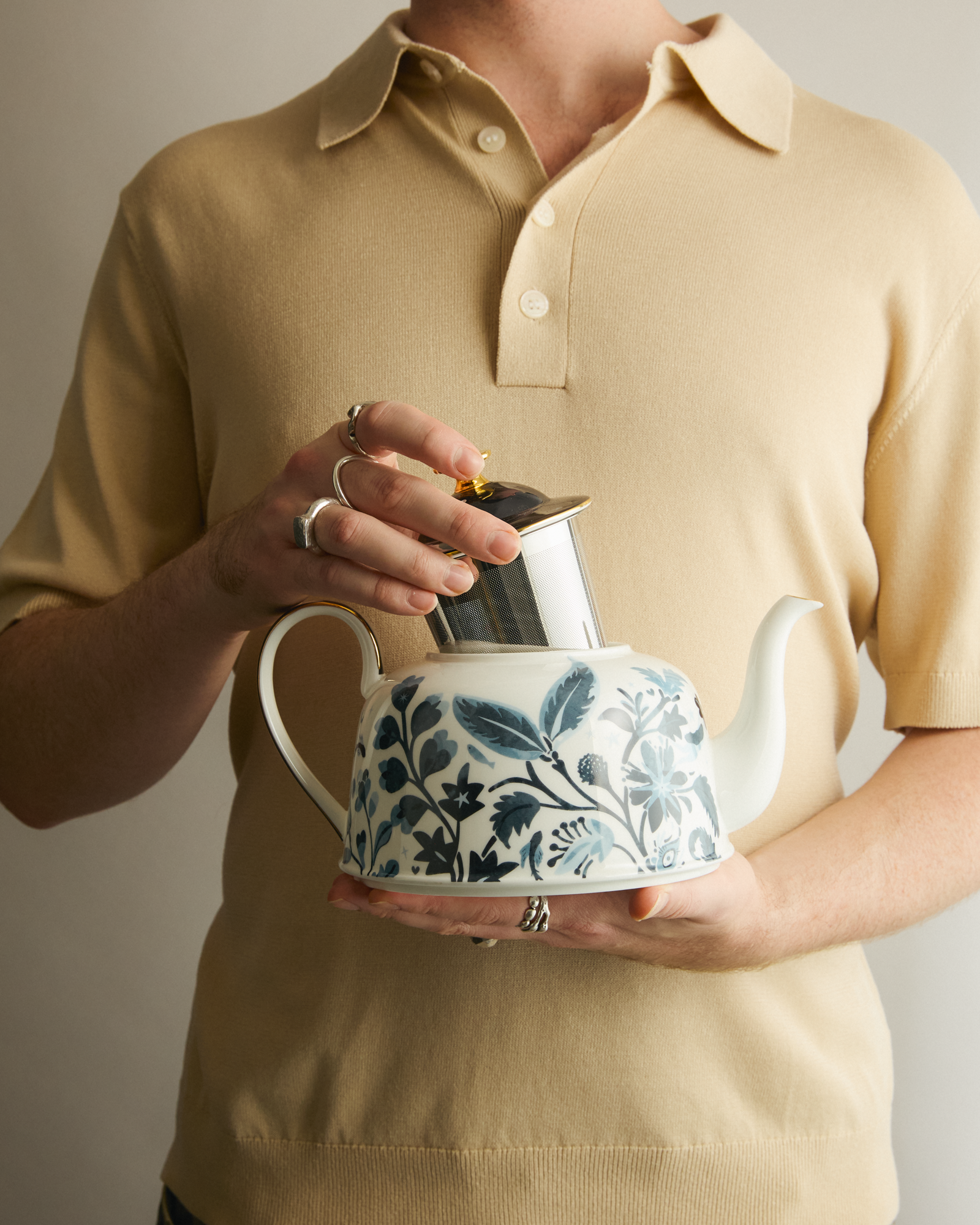 Stardust Bloom Tall Blue Teapot