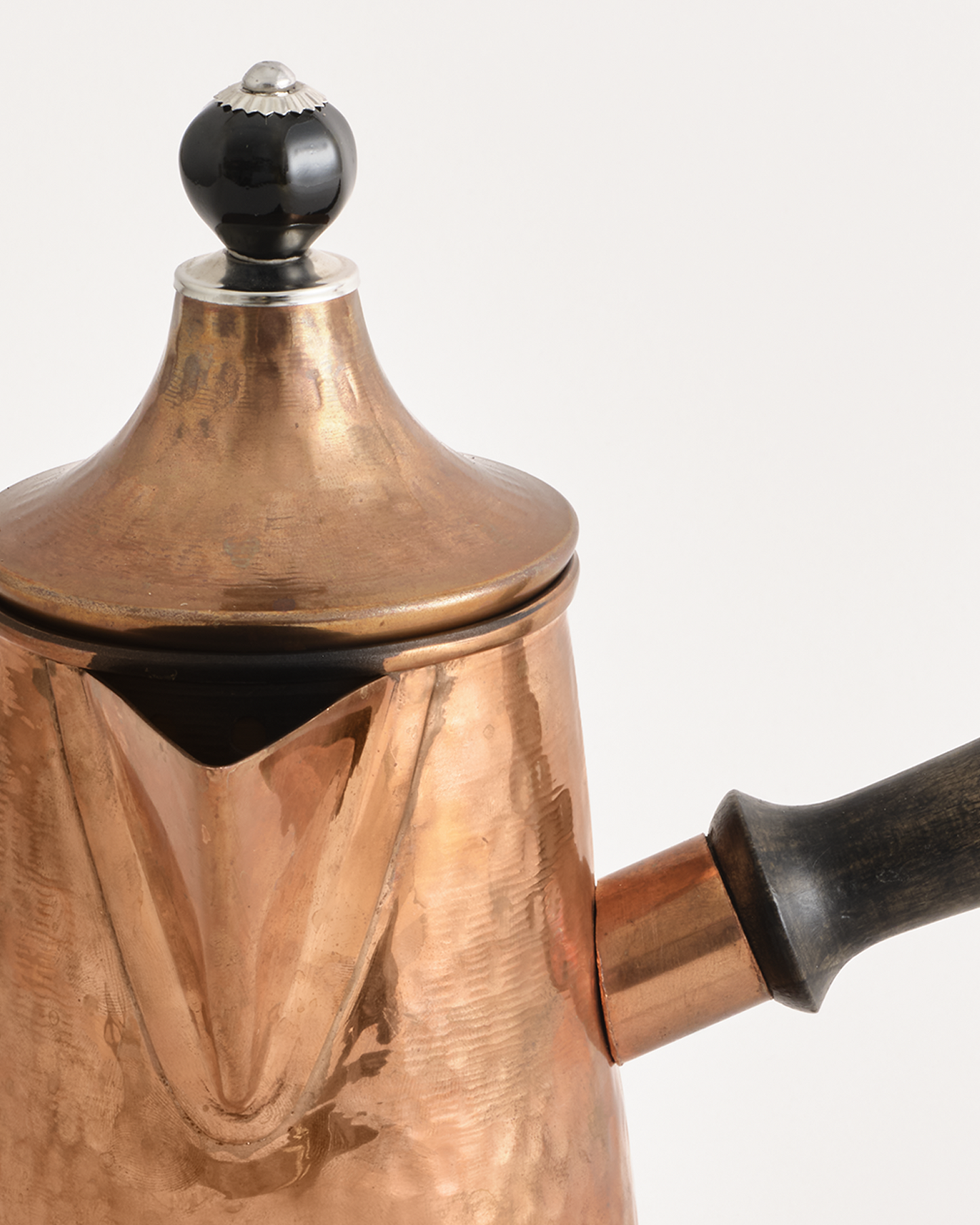 Copper Chai Pot With Black Lid Detail