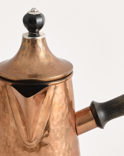 Copper Chai Pot With Black Lid Detail