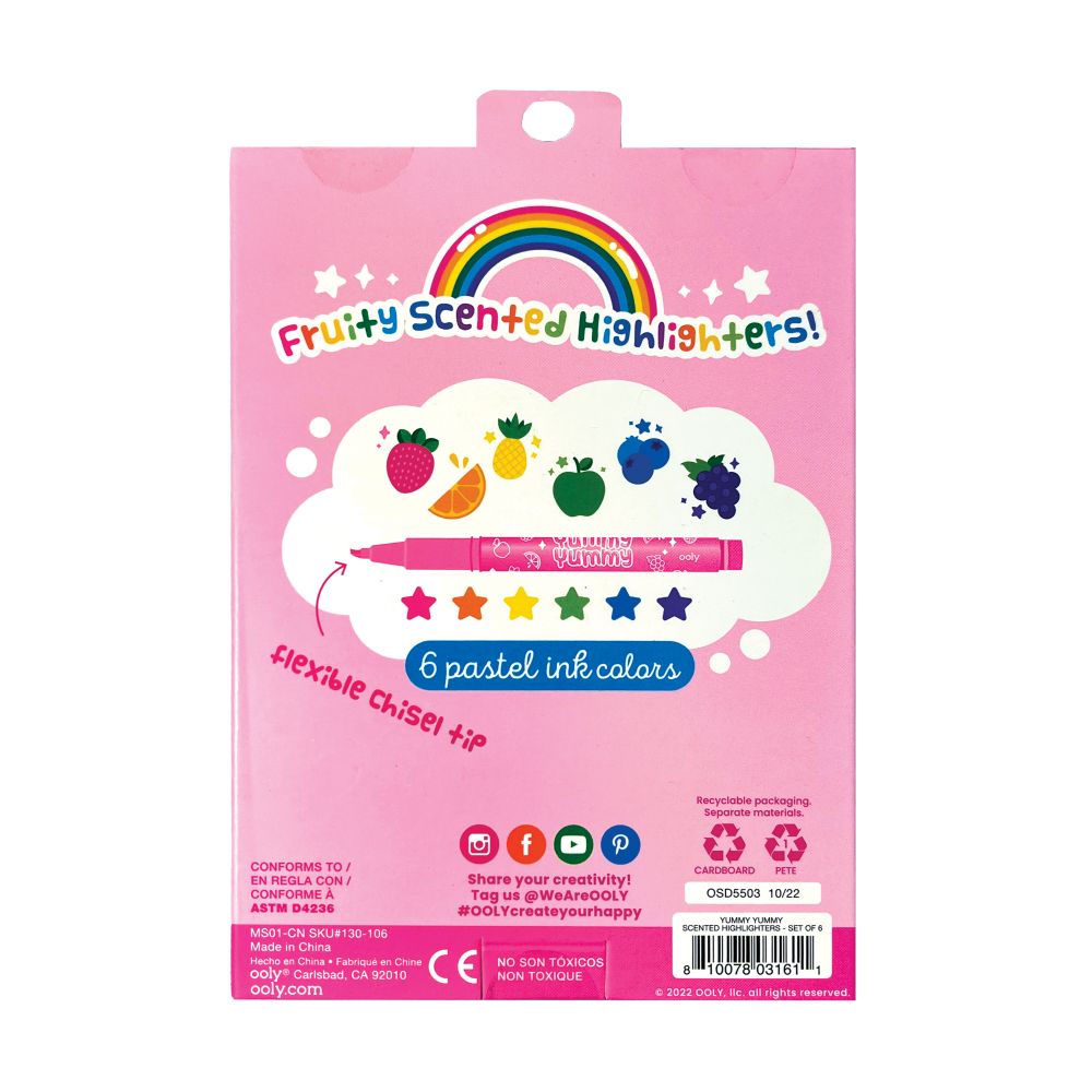 Ooly Yummy Yummy 6 Pastel Highlighters Fruit Scented Flexible Tip Stationary Art and craft for kids 3yrs+