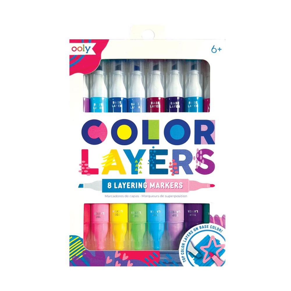 Ooly 8 Colour Layer Markers Chisel Tip and Point Tip Double Ended Stationary Art and craft for kids 6yrs+