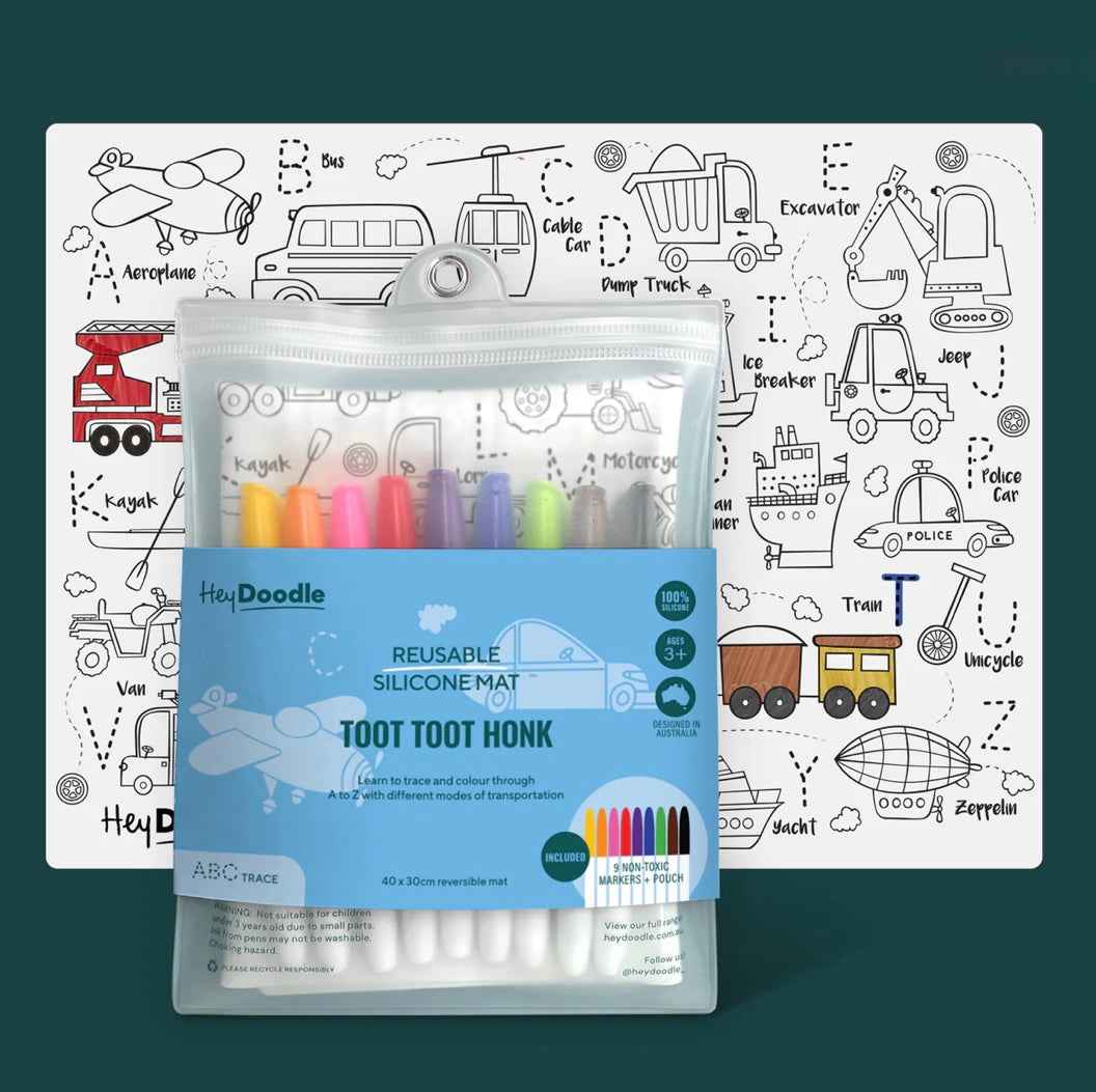 Hey Doodle ABC Toot Toot Honk Art and craft for kids Travel Toy Car Early Literacy Motor Skills Best Seller Most Loved in Store 3yrs+