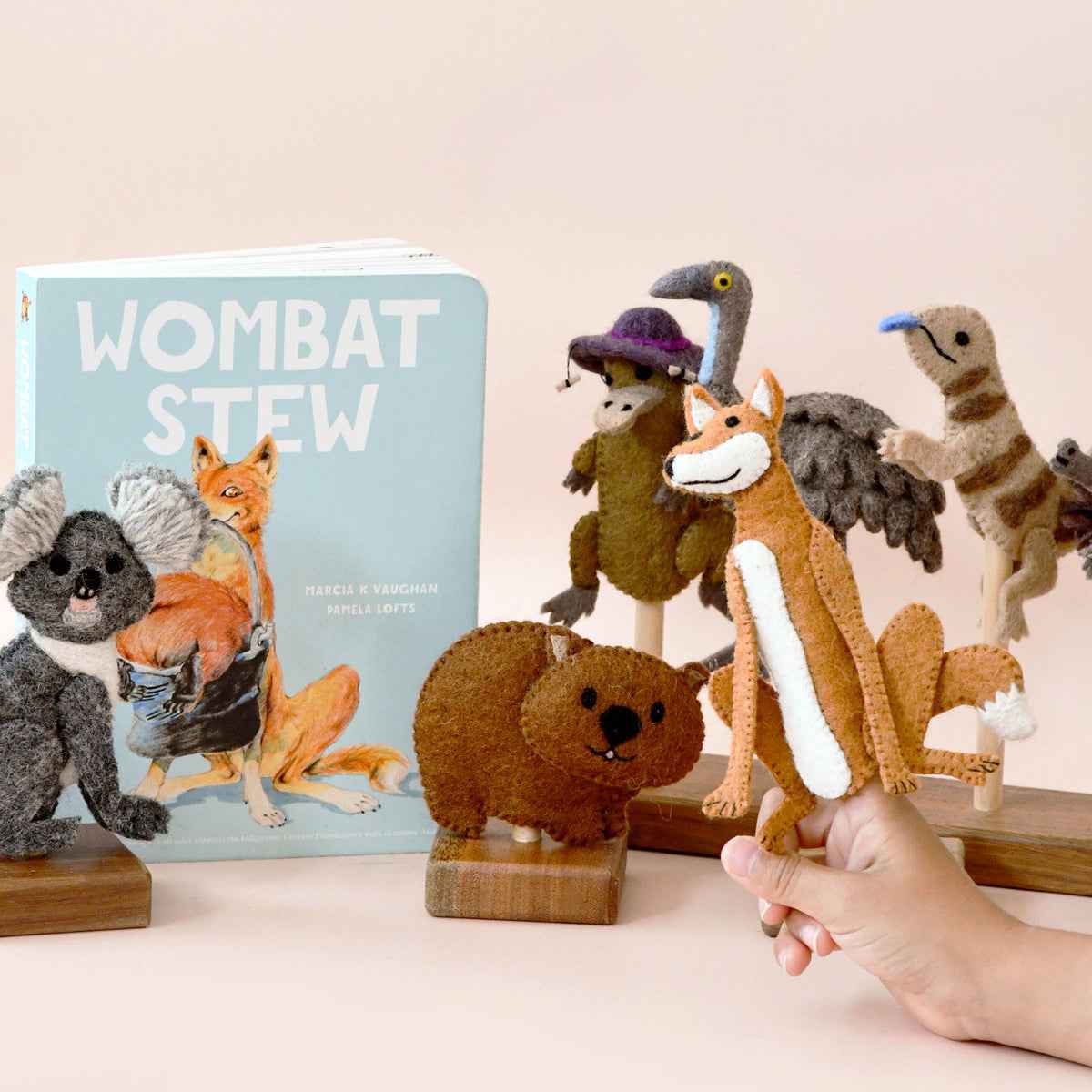 Tara Treasures Felt Wombat Stew Finger Puppet Set of 8 Pretend & Imaginative Play Toys 3yrs+
