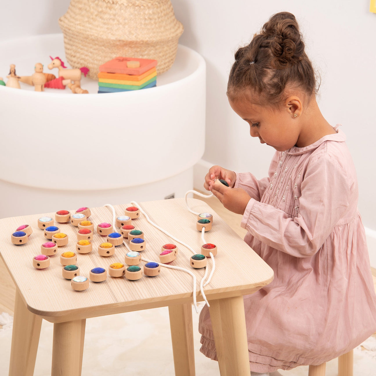 Tickit Wooden Lacing Jewels with 36 Colored Jewels and 3 Lacess 39pcs Early Numeracy Fine Motor Skills Developmental Toys 3yrs+