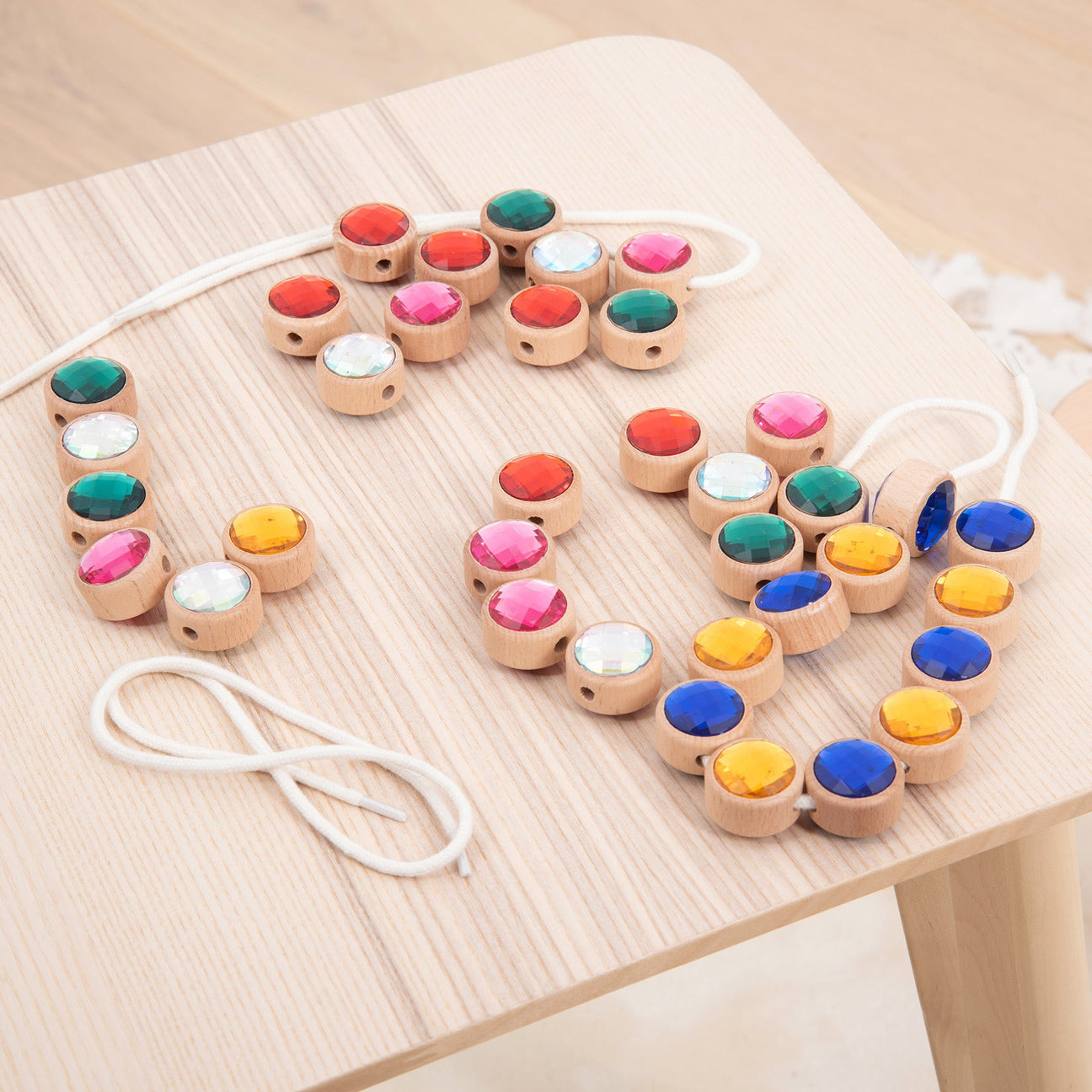 Tickit Wooden Lacing Jewels with 36 Colored Jewels and 3 Lacess 39pcs Early Numeracy Fine Motor Skills Developmental Toys 3yrs+