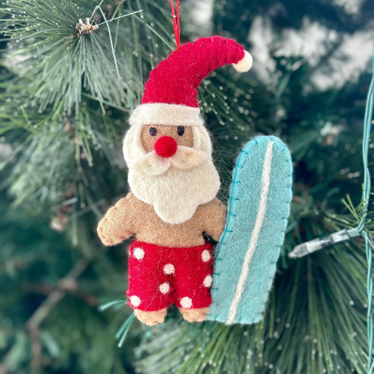 Pashom Felt Christmas Tree Decor Felt Santa With Surfboard - Red Shorts Pretend & Imaginative Play Toys Christmas Range 3yrs+