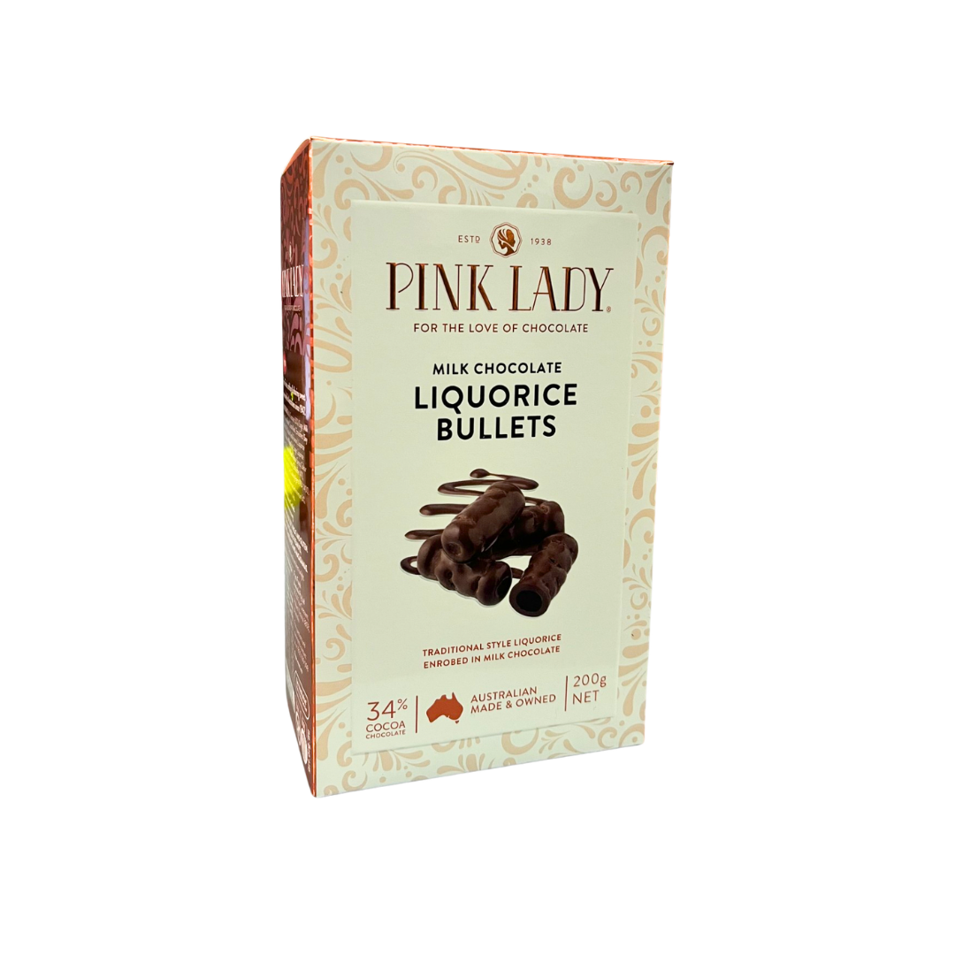 Pink Lady Milk Chocolate Liquorice Bullets 200g