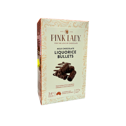 Pink Lady Milk Chocolate Liquorice Bullets 200g