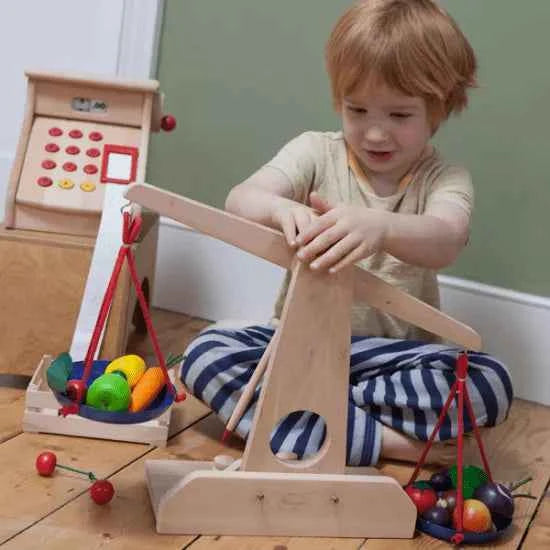 Drewart Scales Play Shop Play Kitchen Early Math Games for Kids Solid Wood Hand Made Early Math STEM Wooden Toys 3yrs+