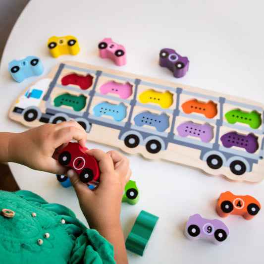 Kiddie Connect 1-10 Car Wooden Puzzle Early Math Fine Motor Skills Development Toys for 18m+