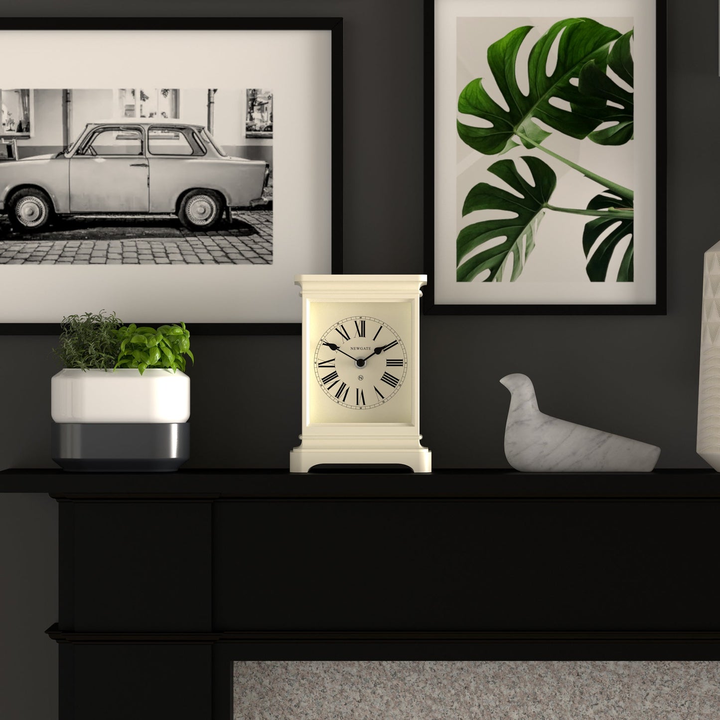 Time Lord Mantel Clock Matte Linen White