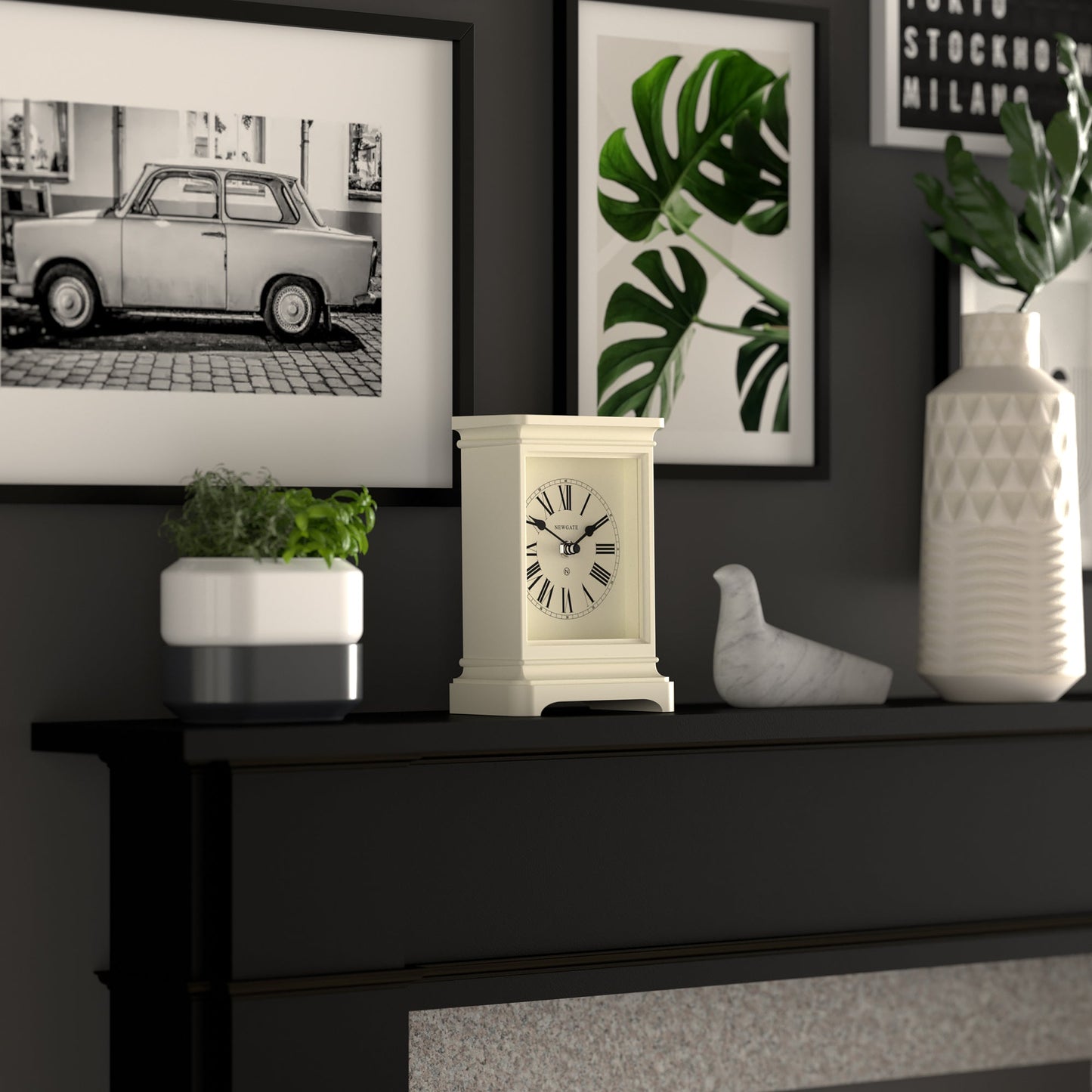 Time Lord Mantel Clock Matte Linen White