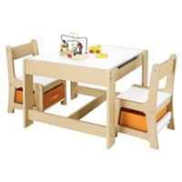 Oikiture Kids Table and Chairs Set Activity Play Study Desk Toys Storage Box Natural